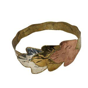 Handcrafted Mixed Metal Leaf Design Adjustable Belt C13
